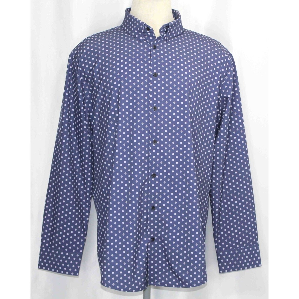 Mizzen Main Leeward Trim Fit Blue Pink Dot Floral Print Dress Shirt Mens Sz XXL